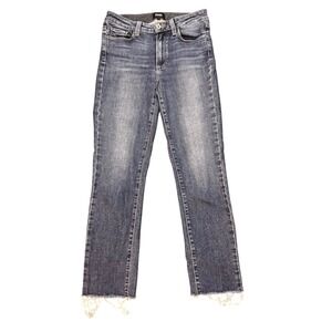 Paige Jaqueline Straight 27 Medium Wash‎ Raw Frayed Denim Jeans Made in USA